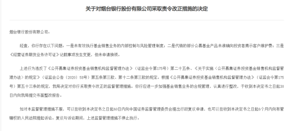 汇配资 烟台银行，被采取监管措施！